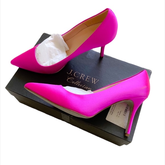 NWT J. Crew Elsie bright berry satin pumps - Picture 2 of 15